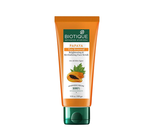 Biotique Papaya Tan Removal Brightening & Revitalizing Face Scrub | Gentle Exfoliation | Smooth and Clear Complexation | 100% Botanical Extracts| Suitable for All Skin Types | 75g