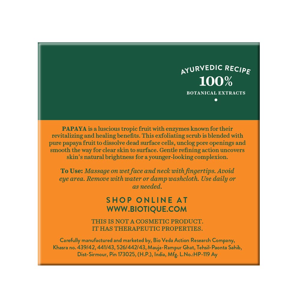 Biotique Papaya Tan Removal Brightening & Revitalizing Face Scrub | Gentle Exfoliation | Smooth and Clear Complexation | 100% Botanical Extracts| Suitable for All Skin Types | 75g