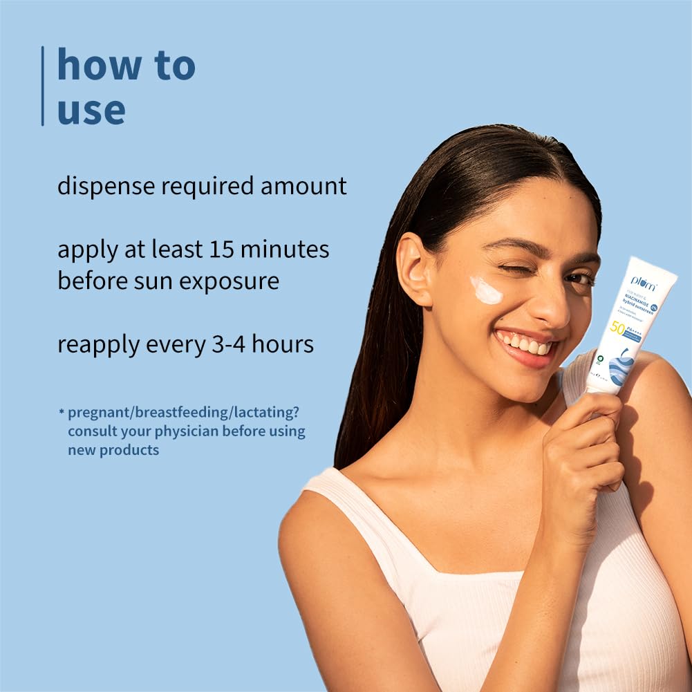 Plum 2% Niacinamide & Rice Water Sunscreen SPF 50 PA+++ | for Oily, Dry & Combination Skin | UVA/UVB Protection | Reduces Tan & Brightens Skin | No White Cast & Non-Sticky | for Women & Men | 50g