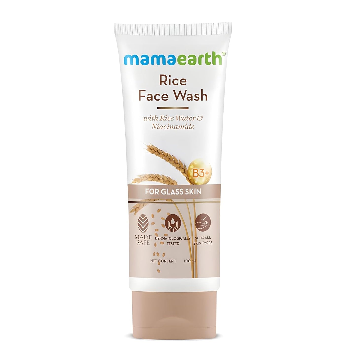 MAMAEARTH Rice Water Face Wash with Niacinamide for Clear, Glass Skin | Deep Cleansing | Gentle Daily Cleanser for Women & Men | 3.38 Fl Oz (100ml)