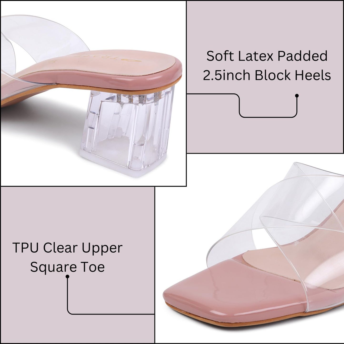 TRASE Lucid Luxe Stylish Transparent Cross Strap Block Heel Sandals For Women And Girls