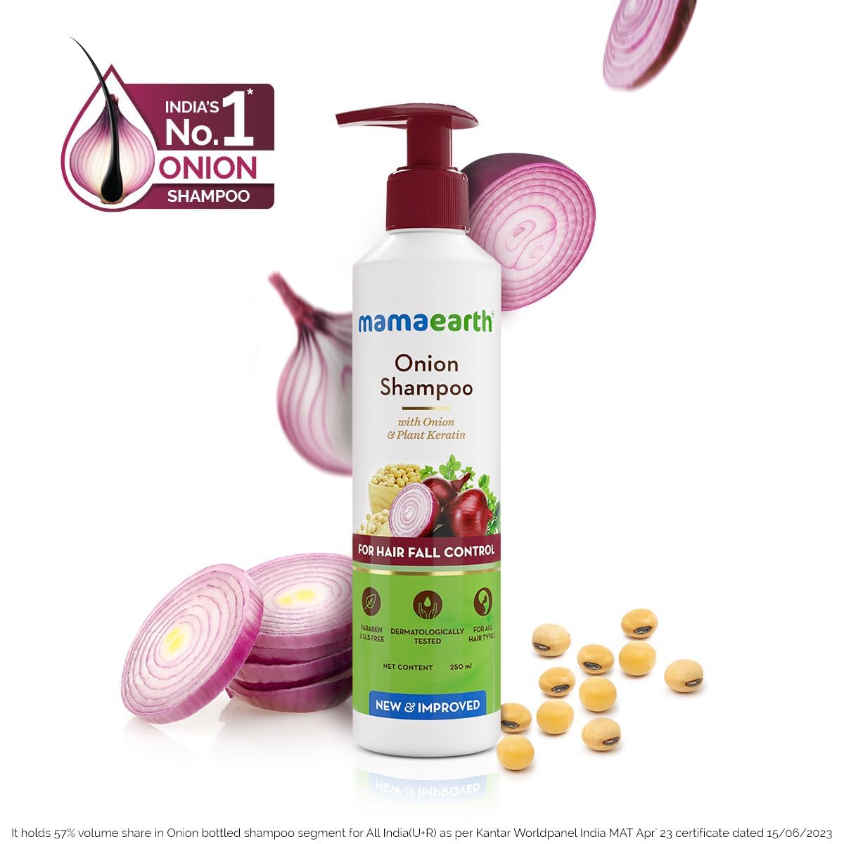 Mamaearth Onion Shampoo for Hair Growth | With Onion Oil & Plant Keratin | Stronger, Thicker and Longer Hair | Sulfate Free, Paraben Free | 8.45 fl oz (250ml)