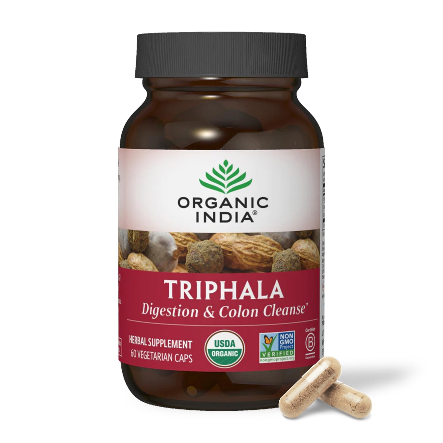 ORGANIC INDIA Triphala Capsules Organic - Herbal Supplement with Amla, Bibhitaki, Haritaki, Digestion & Colon Support, Immune System Support, Adaptogen, Vegan, USDA Certified Organic - 180 Capsules