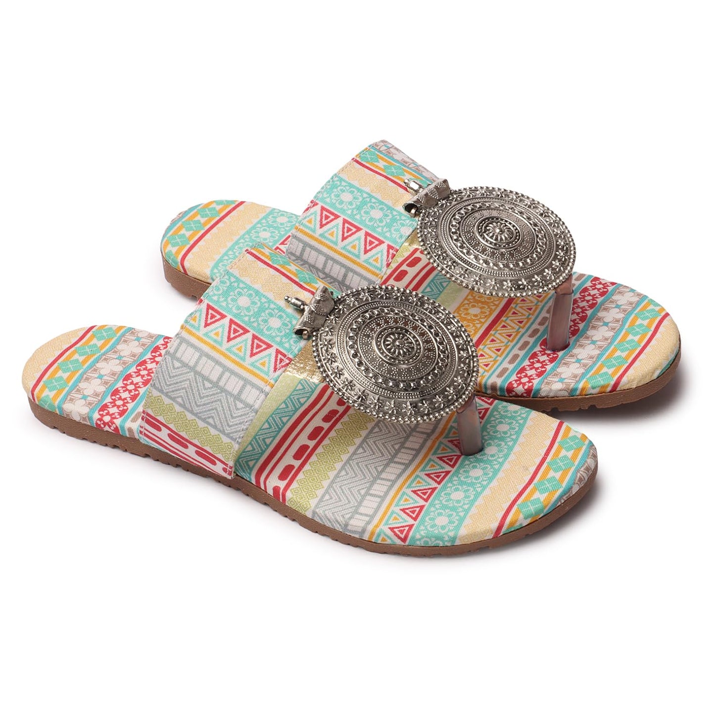 Women's Banjara Style Rajasthani Chappal Ethnic Flats Sandal, Traditional Slip-On Slipper 3 to 8 Sizes