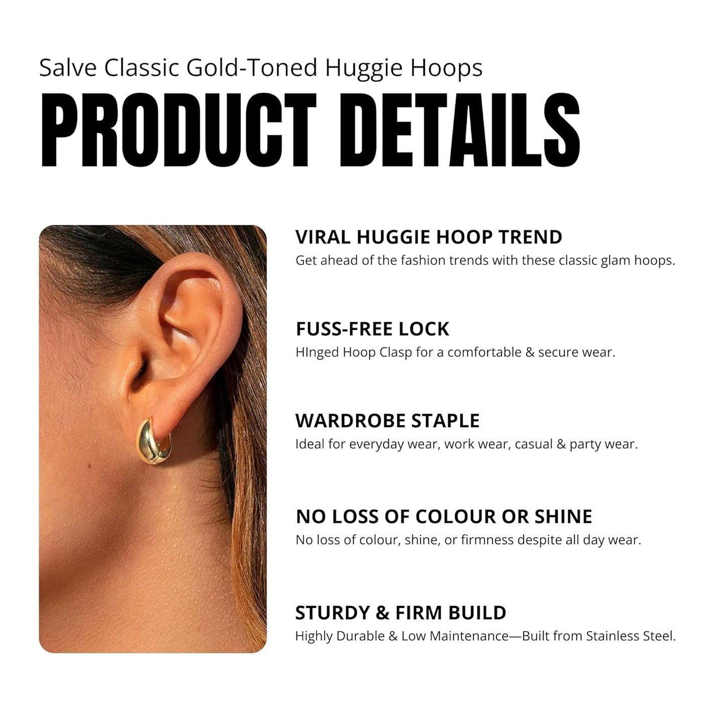 Salve Stylish Trendy Chunky Golden Dainty Small Huggie Hoop Earrings | Latest Fancy Trendy Hoops Bali Studs | Korean Fashion Jewellery Women & Girls (Oval)