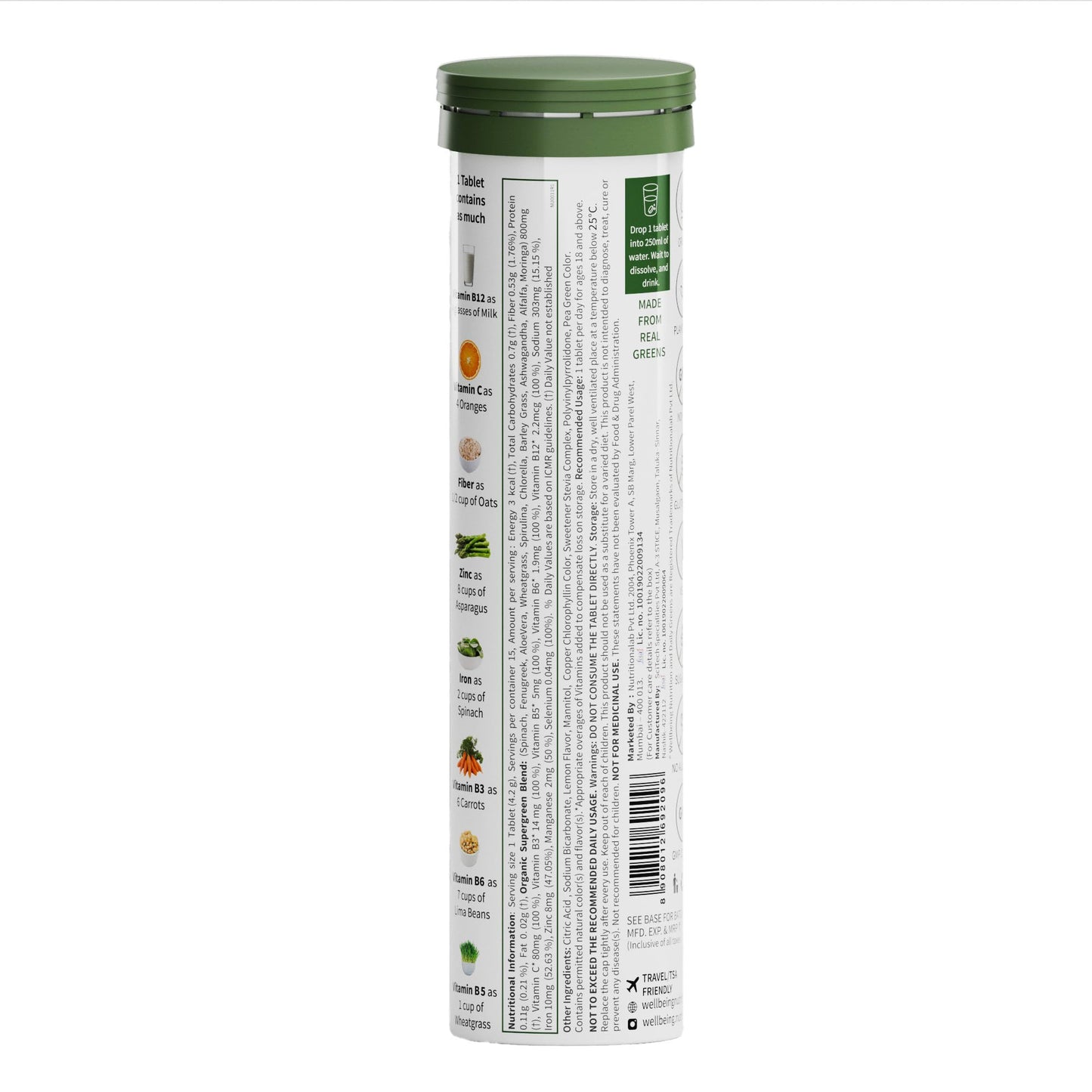 WELLBEING NUTRITION Daily Greens, Wholefood Multivitamin with Vitamin C, Zinc, B6, B12 for Immunity and Detox with 39+ Organic Certified Plant Superfoods & Antioxidants(15Tabs x 2) (63 g (Pack of 2))