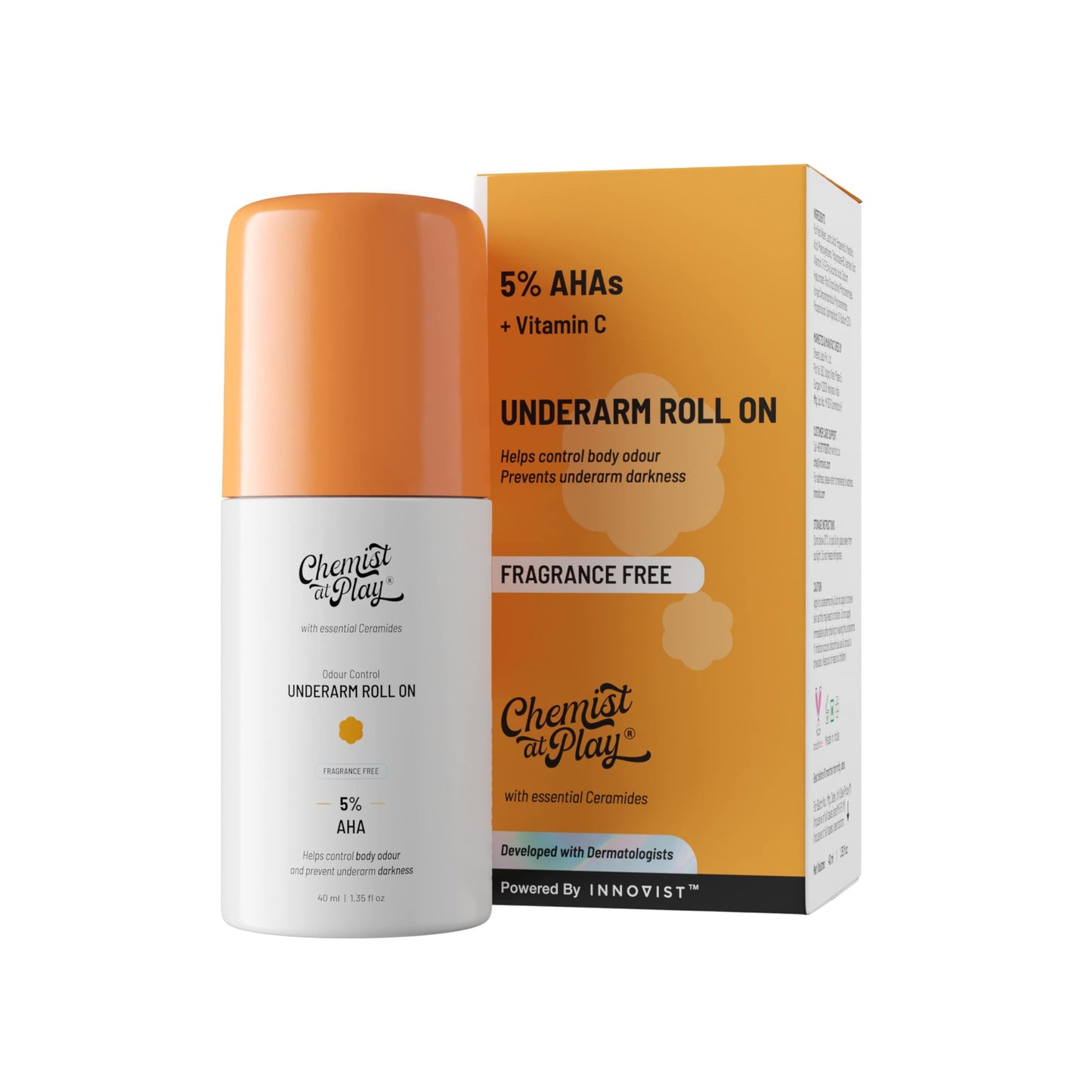 UnderArm Roll-On with 5% Lactic Acid 1% Mandelic Acid | Prevents Odour Brightens Skin & Exfoliates Underarm | Long Lasting Aqua Fragrance | Alcohol & Aluminium Free (1.3 Ounce)