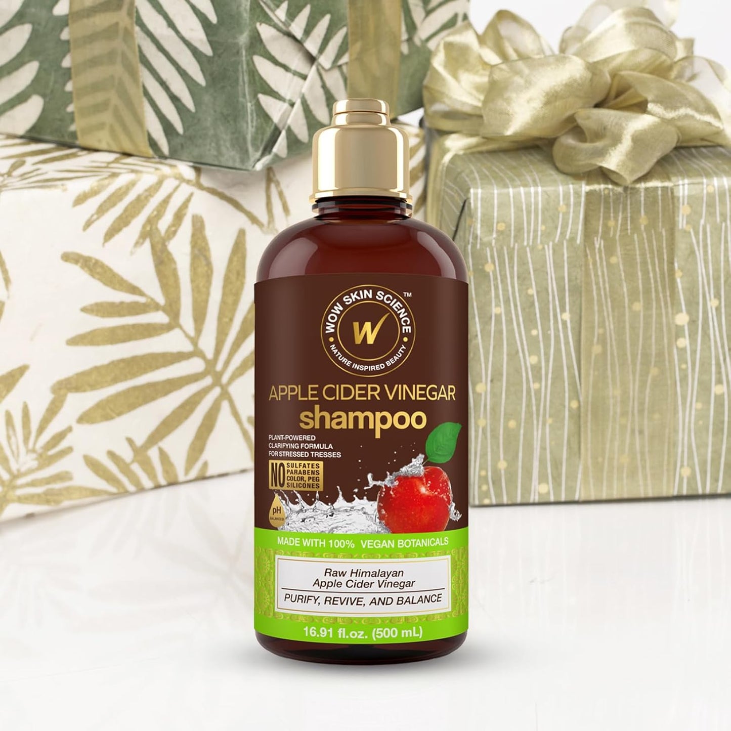 WOW Skin Science Apple Cider Vinegar Shampoo - Hair Growth Shampoo for Thinning Hair, Hair Loss & Dandruff Shampoo - Parabens & Sulfate Free Shampoo - Clarifying Shampoo for Build Up Purifying Shampoo (16.9 Fl Oz (Pack of 1))