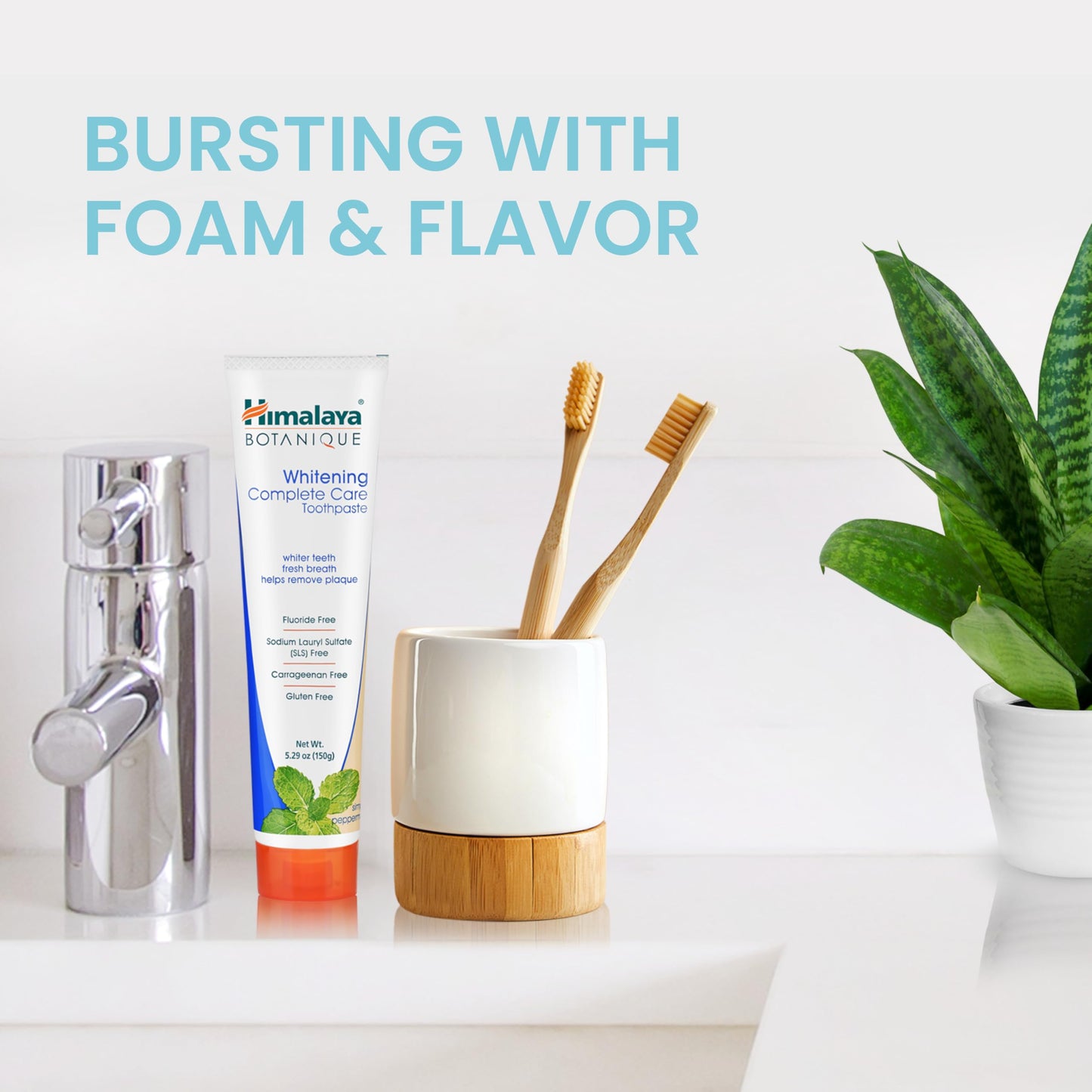 Himalaya Botanique Whitening Complete Care Toothpaste, Teeth Whitening, Fights Plaque, Fluoride Free, No Artificial Flavors, SLS Free, Cruelty Free, Foaming, Simply Mint Flavor, 5.29 Oz, 2 Pack