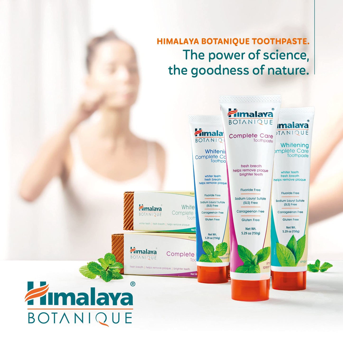 Himalaya Botanique Complete Care Toothpaste, Herbal, Mint Flavor, Fights Plaque, Freshens Breath, Fluoride Free, No Artificial Flavors, SLS Free, Cruelty Free, Foaming, 5.29 Oz, 4 Pack