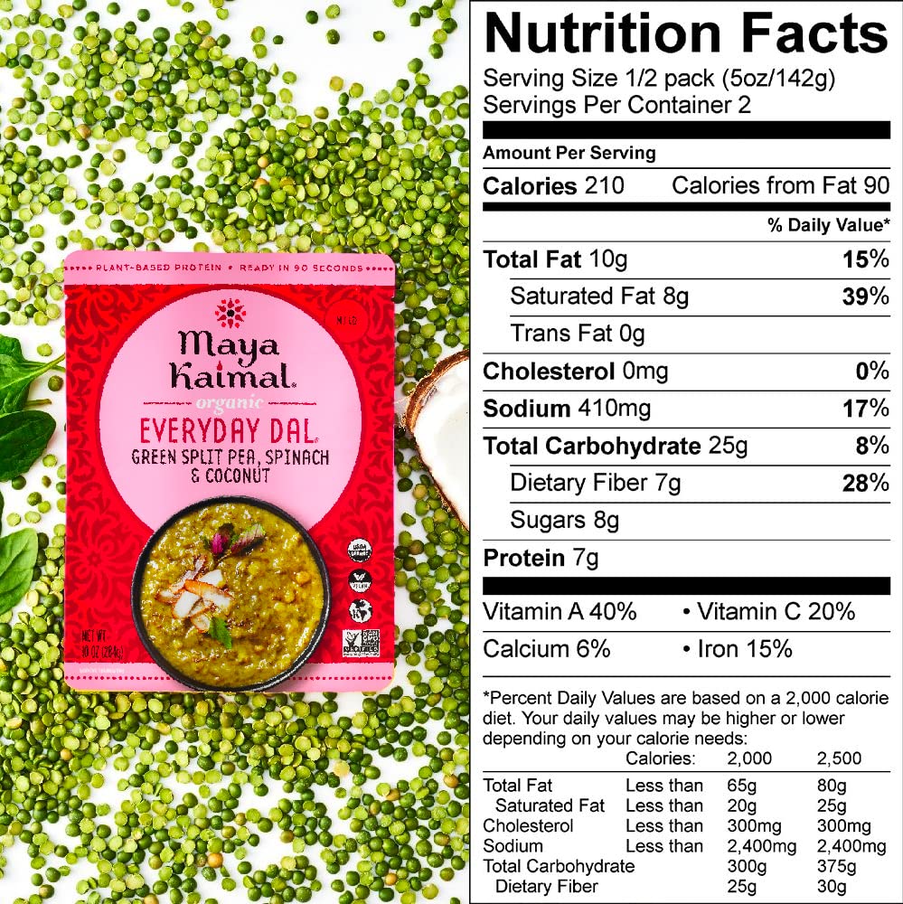 Maya Kaimal Foods - Organic Indian Everyday Dal - 6 pack variety of 10oz Ready to Eat Meals - Fully Cooked - Vegan - Kosher - Microwavable - made from Lentils, Beans, Squash, Coconut, Peas