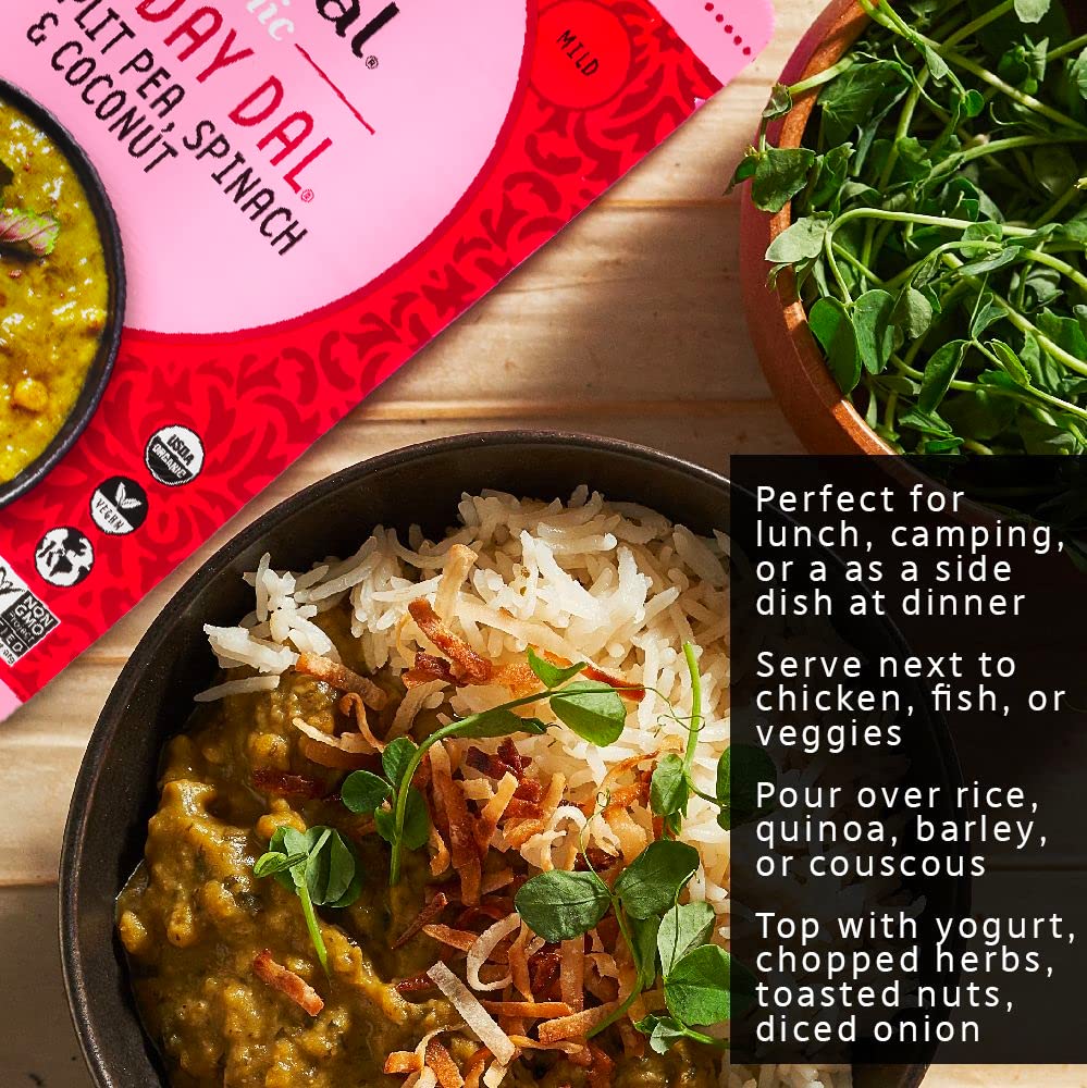 Maya Kaimal Foods - Organic Indian Everyday Dal - 6 pack variety of 10oz Ready to Eat Meals - Fully Cooked - Vegan - Kosher - Microwavable - made from Lentils, Beans, Squash, Coconut, Peas