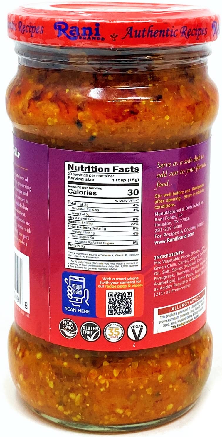 Rani Lime Pickle Hot (Achar, Spicy Indian Relish) 10.5oz (300g) Glass Jar ~ Vegan | Gluten Free | NON-GMO | No Colors | Popular Indian Condiment, Indian Origin