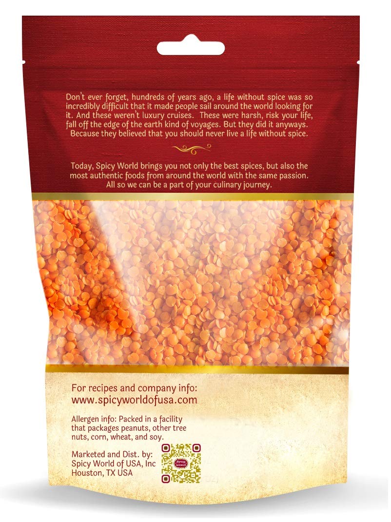 Masoor Dal 4 Pound Bag - Split Red Lentils Dry - All Natural, Pure, Vegan - Resealable Bag by Spicy World