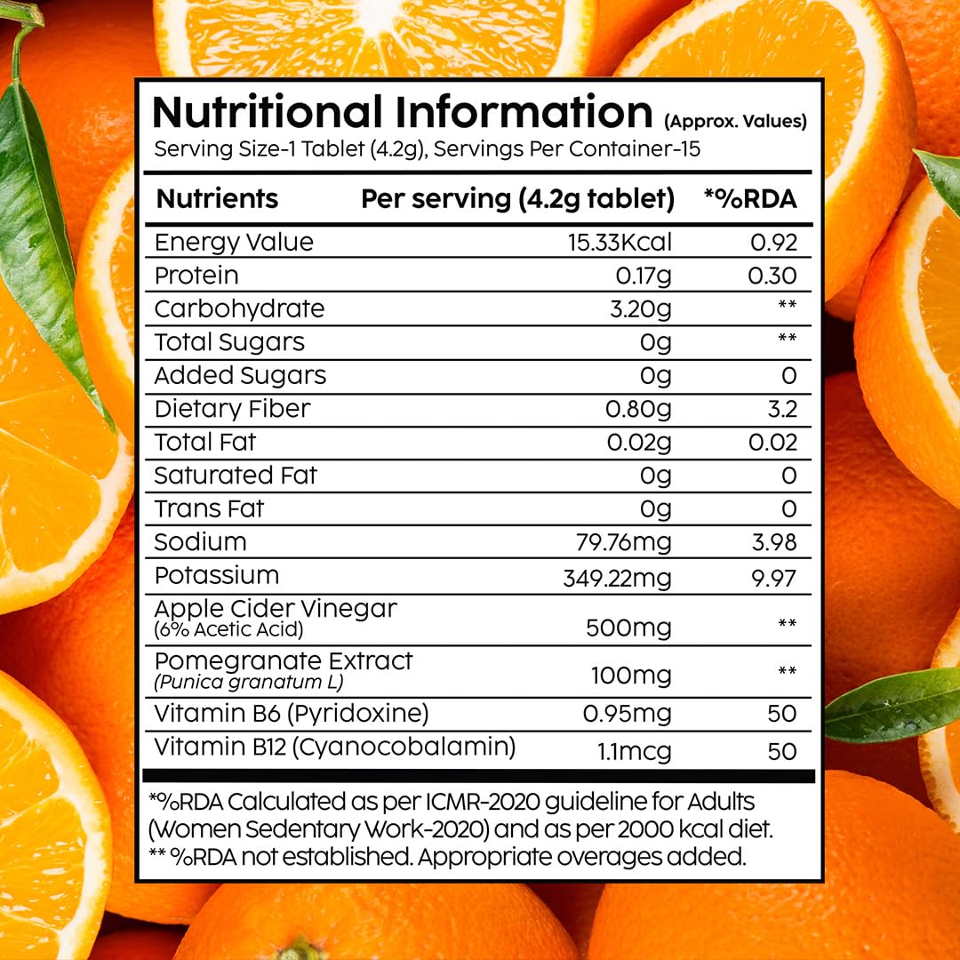 THE PLANT FIX Apple Cider Vinegar Effervescent Tablet with mother | Supports Metabolism & Appetite Control I With 500mg ACV, Vit B6 & B12 I No Maltodextrin, No Added Sugar I Pack of 4 (60 tablets)