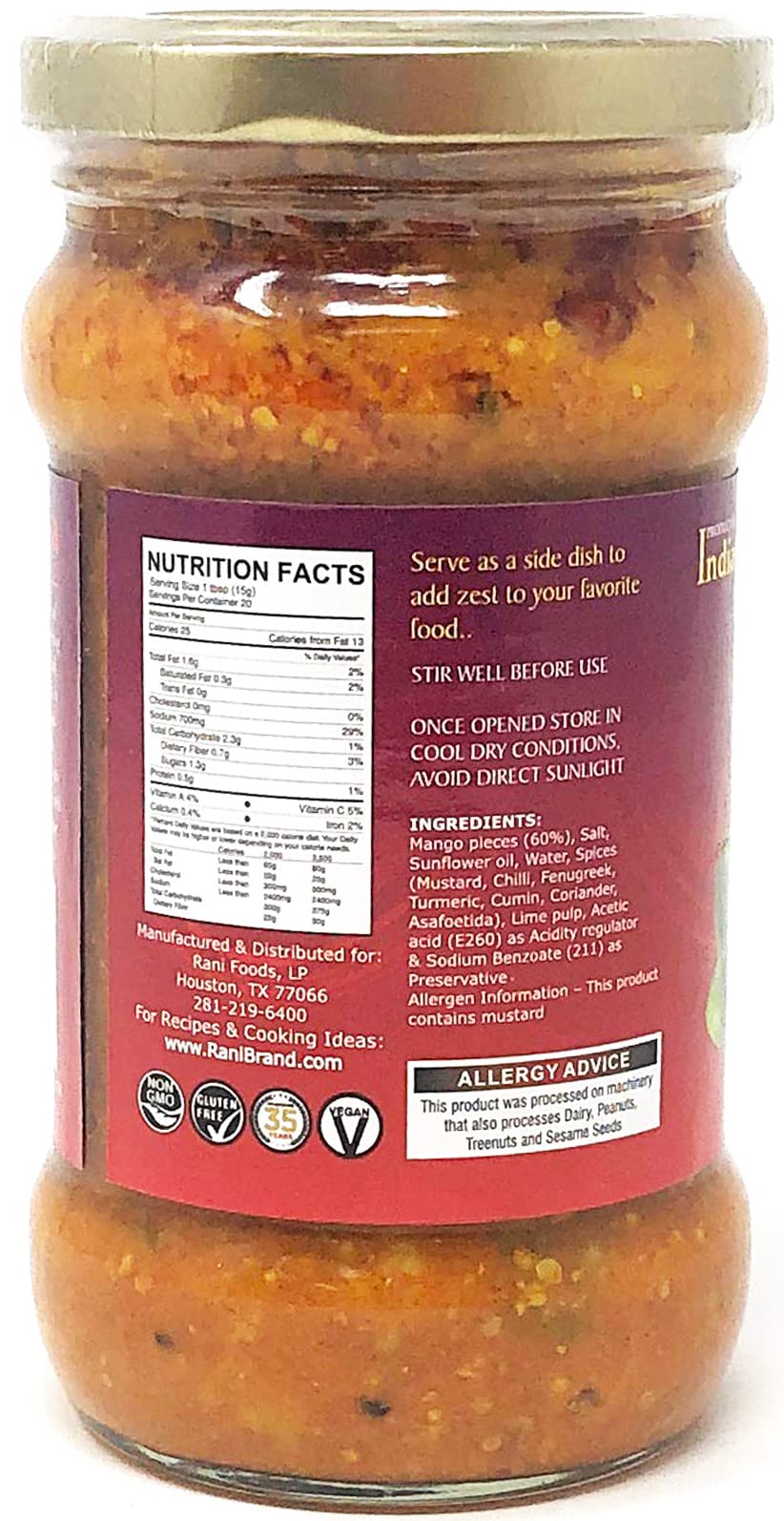 Rani Lime Pickle Hot (Achar, Spicy Indian Relish) 10.5oz (300g) Glass Jar ~ Vegan | Gluten Free | NON-GMO | No Colors | Popular Indian Condiment, Indian Origin