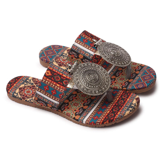 Women's Banjara Style Rajasthani Chappal Ethnic Flats Sandal, Traditional Slip-On Slipper 3 to 8 Sizes