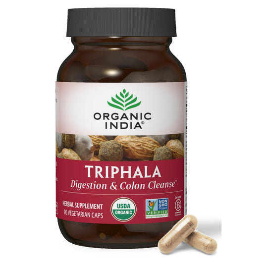 ORGANIC INDIA Triphala Capsules Organic - Herbal Supplement with Amla, Bibhitaki, Haritaki, Digestion & Colon Support, Immune System Support, Adaptogen, Vegan, USDA Certified Organic - 180 Capsules