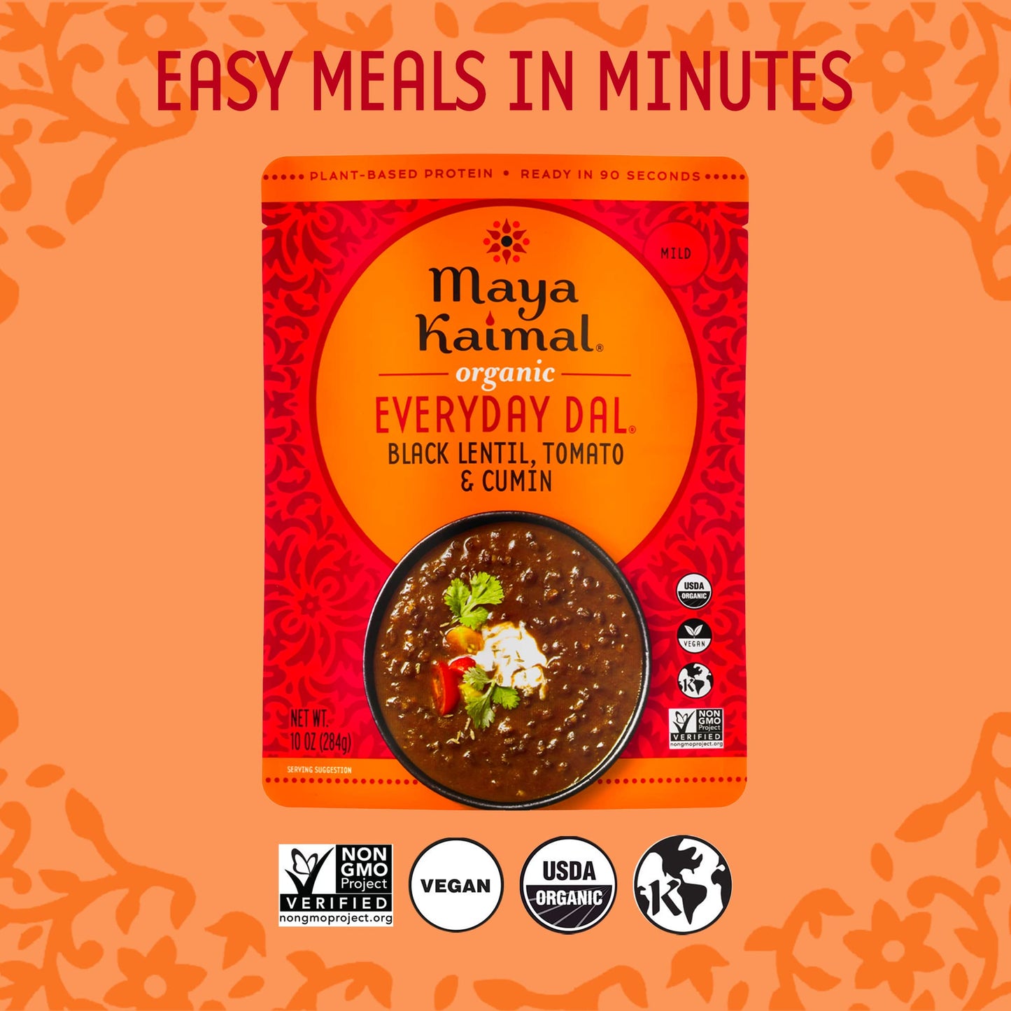 Maya Kaimal Foods - Organic Indian Everyday Dal - 6 pack variety of 10oz Ready to Eat Meals - Fully Cooked - Vegan - Kosher - Microwavable - made from Lentils, Beans, Squash, Coconut, Peas