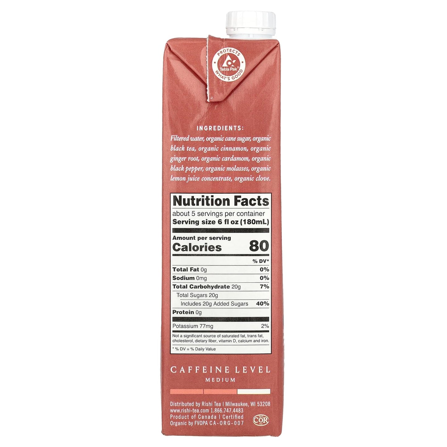Rishi Tea Masala Chai Latte - Organic Black Tea Concentrate, Easy-to-Serve Hot or Iced Chai Mix - 32 fl oz Carton, 8 Servings (Pack of 12)