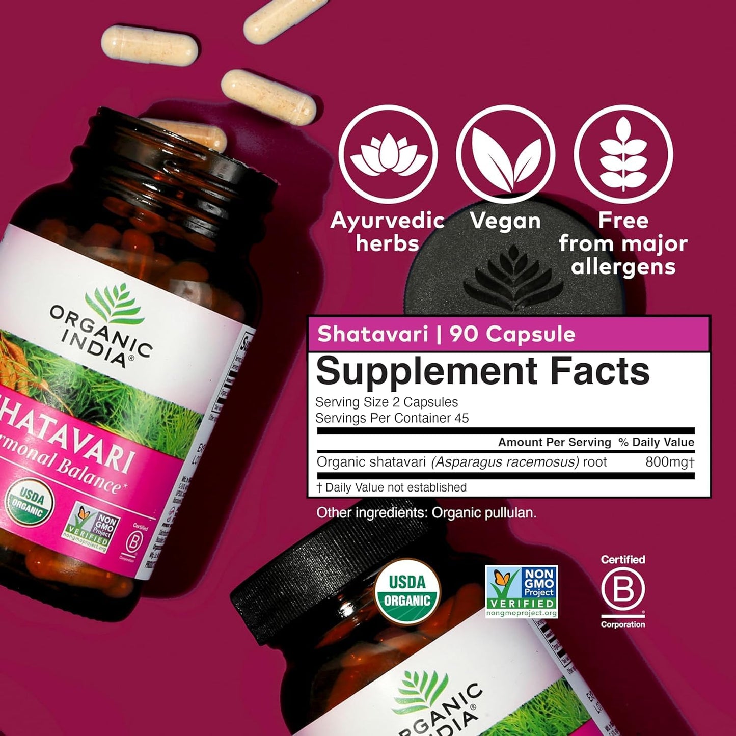 ORGANIC INDIA Shatavari Capsules - Herbal Supplement, Supports Hormonal Balance, Immune System Support, Vegan, Gluten-Free, USDA Organic, Supports Reproductive Health - 90 Capsules