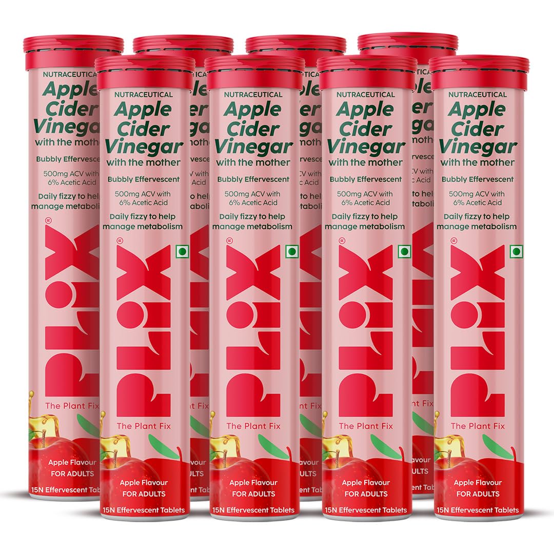 THE PLANT FIX Apple Cider Vinegar Effervescent Tablet with mother | Supports Metabolism & Appetite Control I With 500mg ACV, Vit B6 & B12 I No Maltodextrin, No Added Sugar I Pack of 4 (60 tablets)