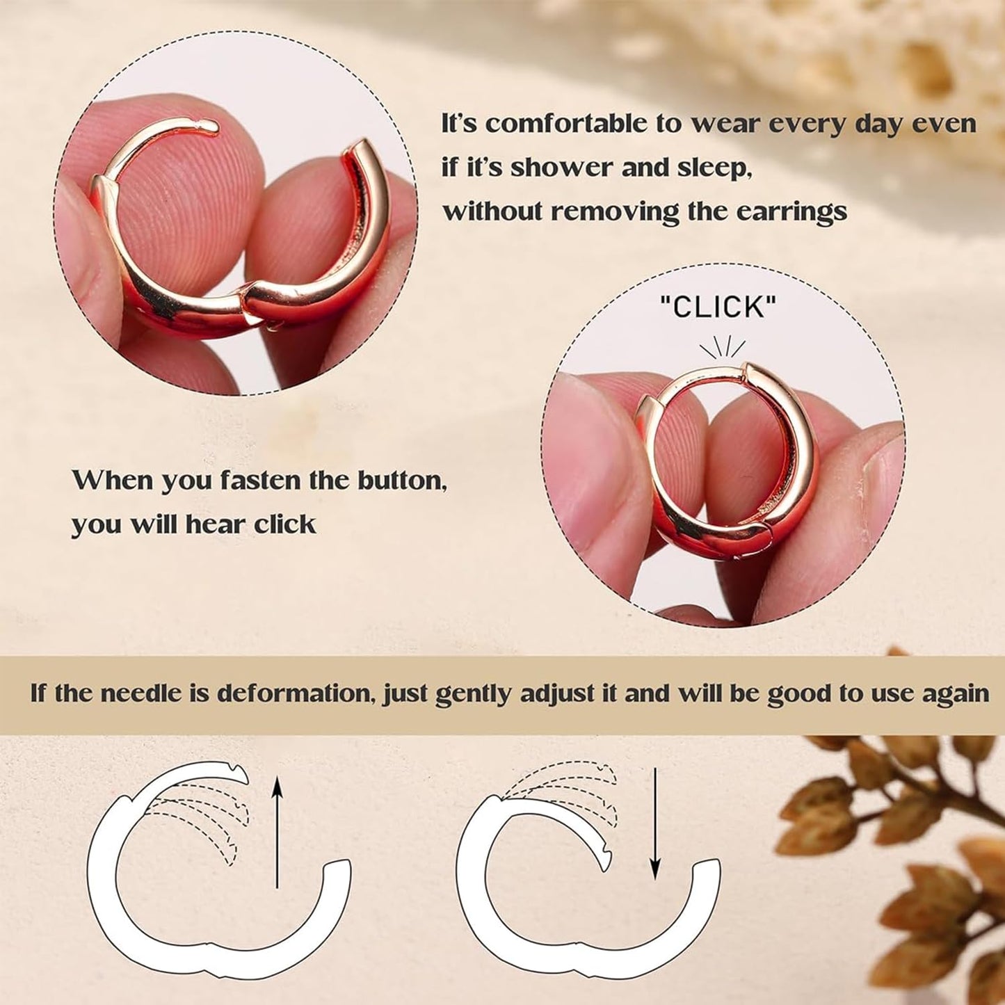 VAMA FASHIONS 18K Rose Gold Plated Hypoallergenic Piercing Kaju Kan ki Bali Hoop Earring Dainty Chunky Huggie Baali Stud Earrings for Girls Women