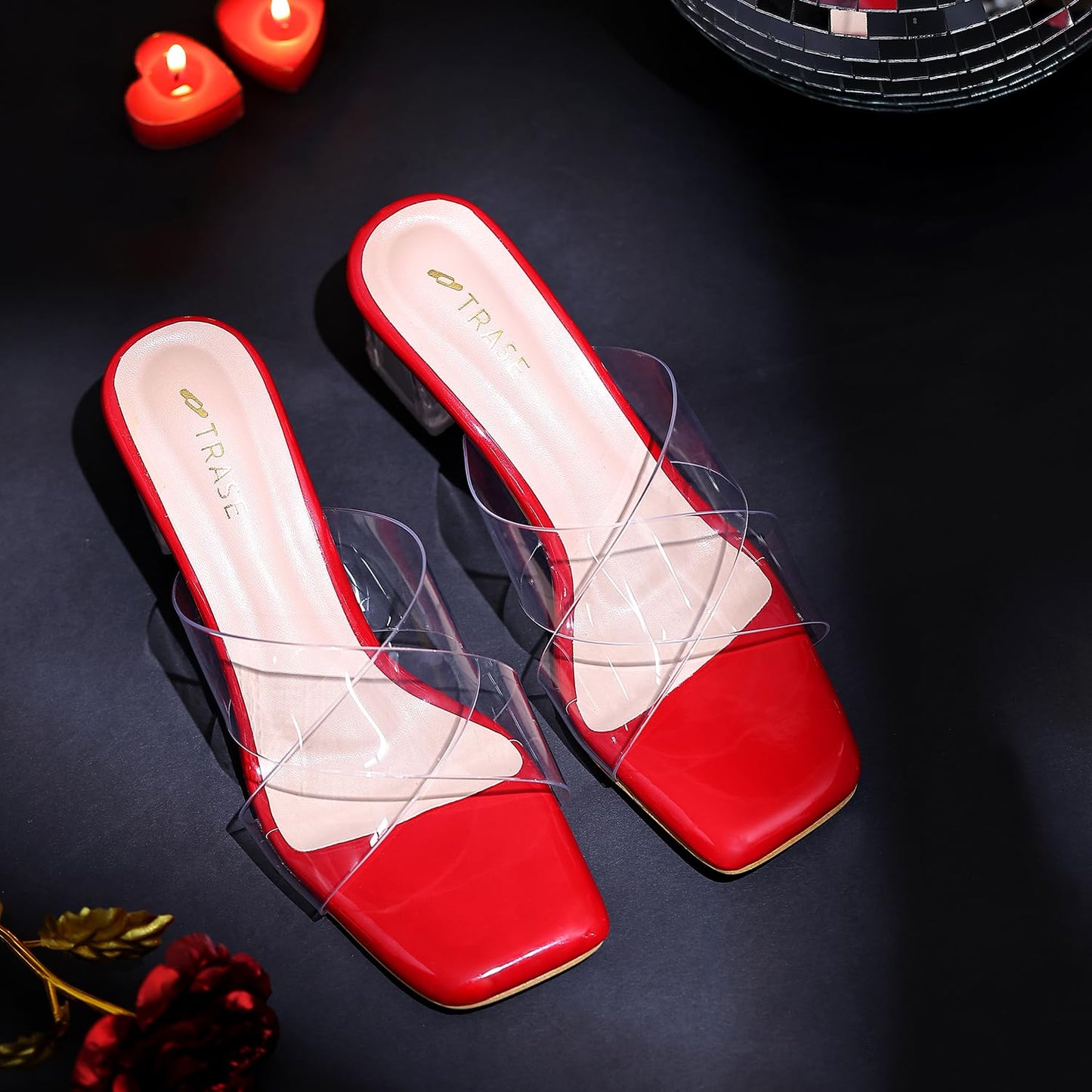 TRASE Lucid Luxe Stylish Transparent Cross Strap Block Heel Sandals For Women And Girls