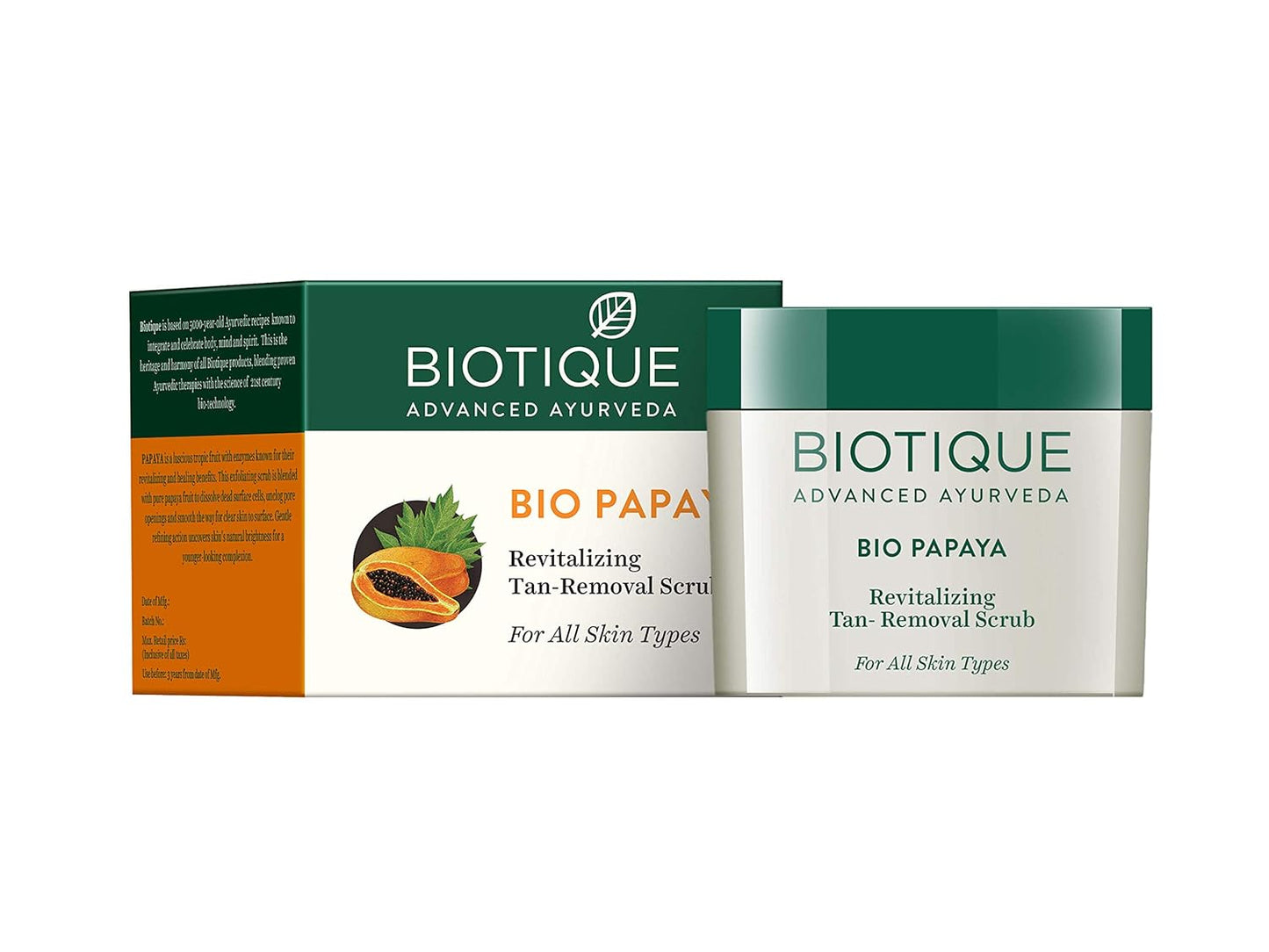 Biotique Papaya Tan Removal Brightening & Revitalizing Face Scrub | Gentle Exfoliation | Smooth and Clear Complexation | 100% Botanical Extracts| Suitable for All Skin Types | 75g
