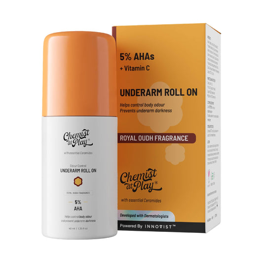 UnderArm Roll-On with 5% Lactic Acid 1% Mandelic Acid | Prevents Odour Brightens Skin & Exfoliates Underarm | Long Lasting Aqua Fragrance | Alcohol & Aluminium Free (1.3 Ounce)