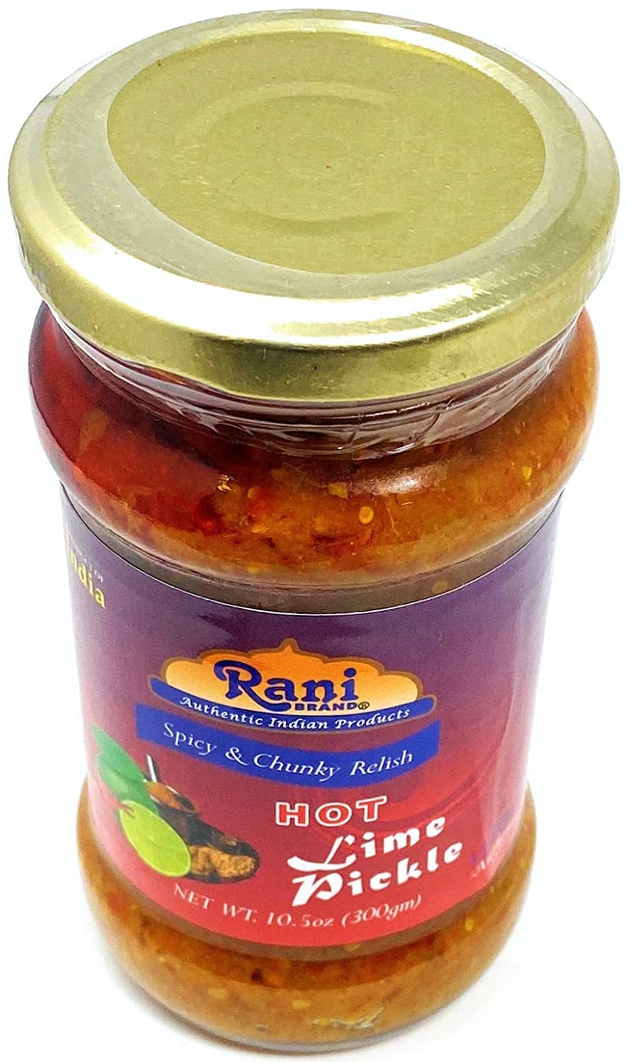 Rani Lime Pickle Hot (Achar, Spicy Indian Relish) 10.5oz (300g) Glass Jar ~ Vegan | Gluten Free | NON-GMO | No Colors | Popular Indian Condiment, Indian Origin