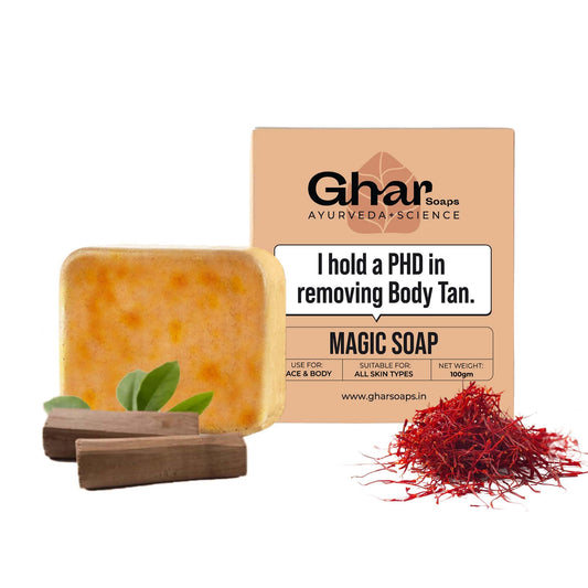 Ghar Soaps Sandalwood & Saffron Magic Soaps For Bath (300 Gms Pack Of 3) | Paraben Free | Chandan & Kesar Bath Soap | Handmade Soaps For Glowing | Skin Brightening Soap For Men & Women