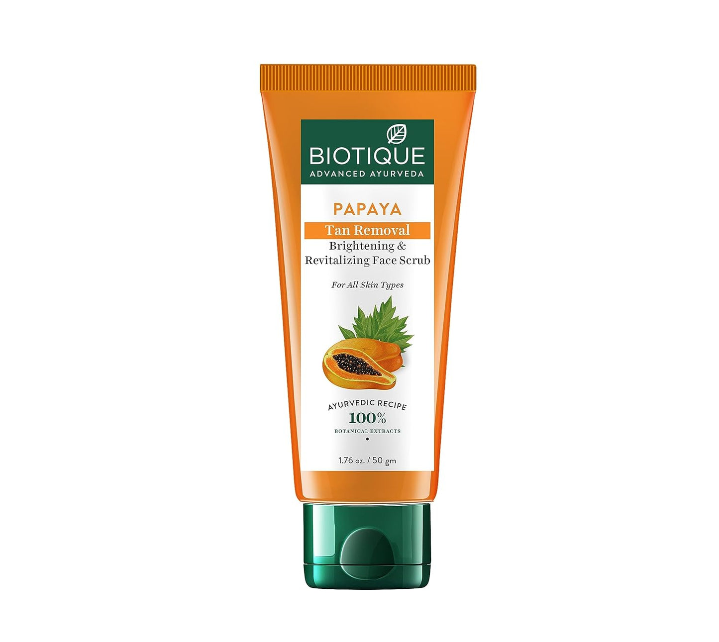 Biotique Papaya Tan Removal Brightening & Revitalizing Face Scrub | Gentle Exfoliation | Smooth and Clear Complexation | 100% Botanical Extracts| Suitable for All Skin Types | 75g