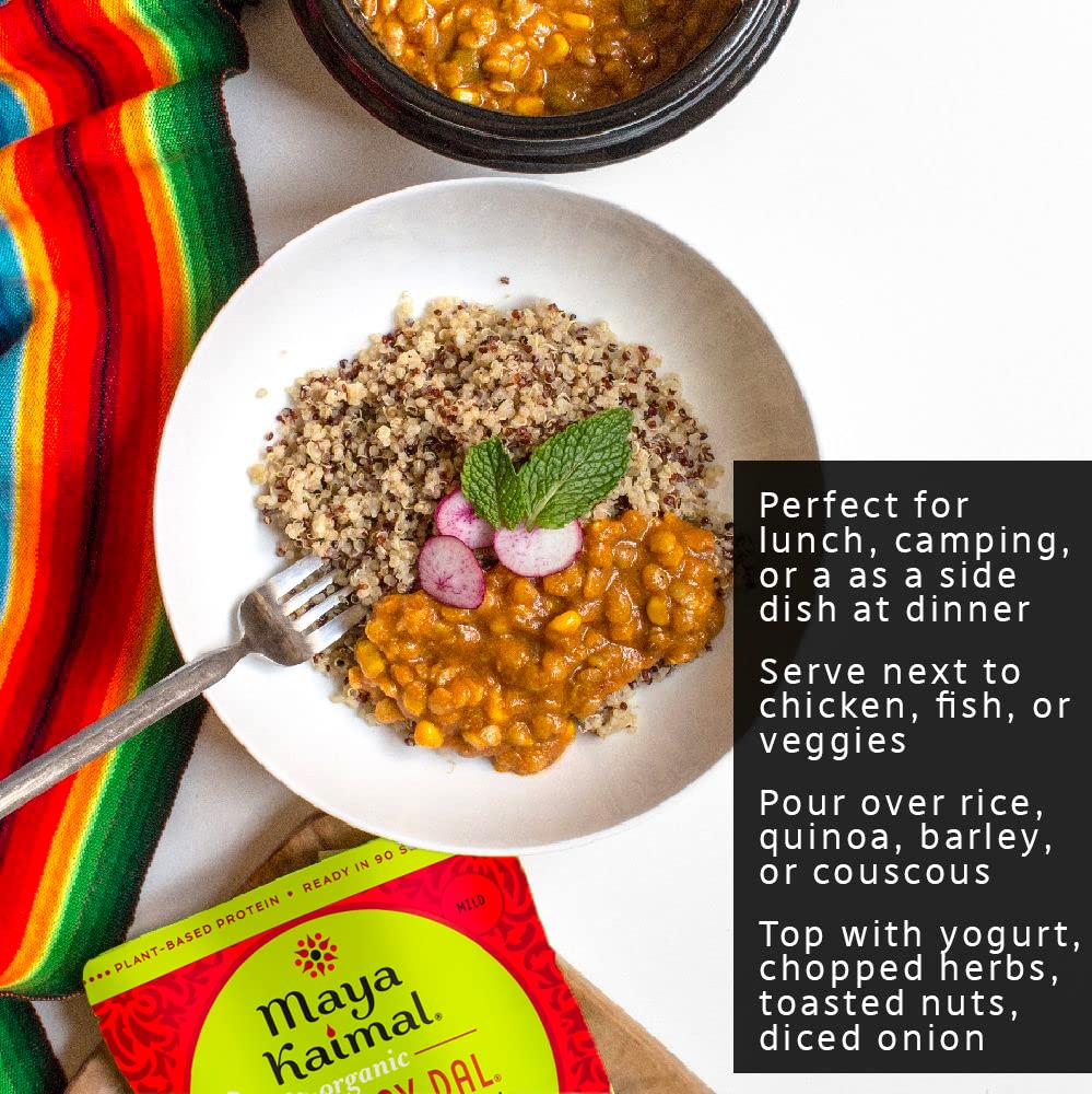 Maya Kaimal Foods - Organic Indian Everyday Dal - 6 pack variety of 10oz Ready to Eat Meals - Fully Cooked - Vegan - Kosher - Microwavable - made from Lentils, Beans, Squash, Coconut, Peas