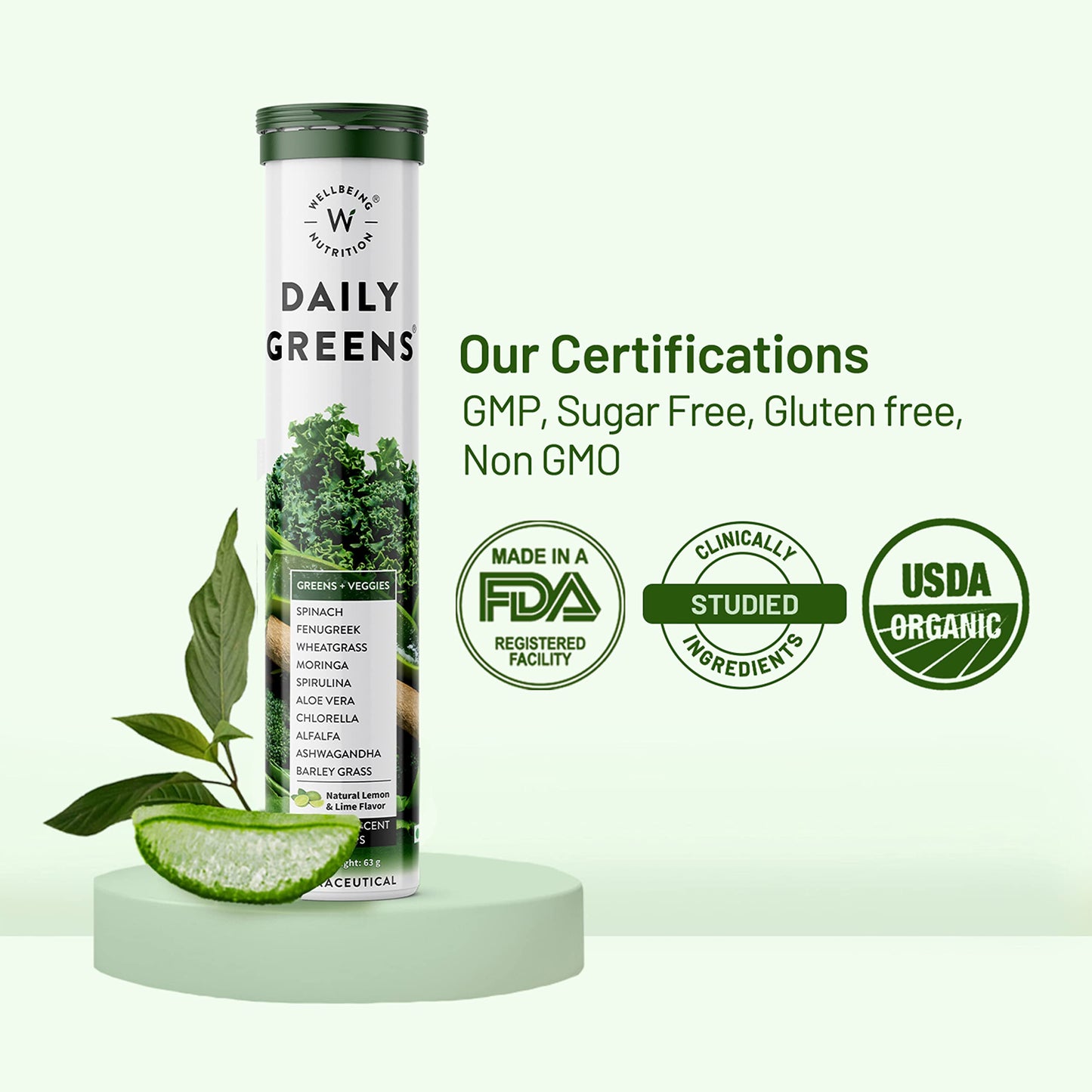 WELLBEING NUTRITION Daily Greens, Wholefood Multivitamin with Vitamin C, Zinc, B6, B12 for Immunity and Detox with 39+ Organic Certified Plant Superfoods & Antioxidants(15Tabs x 2) (63 g (Pack of 2))