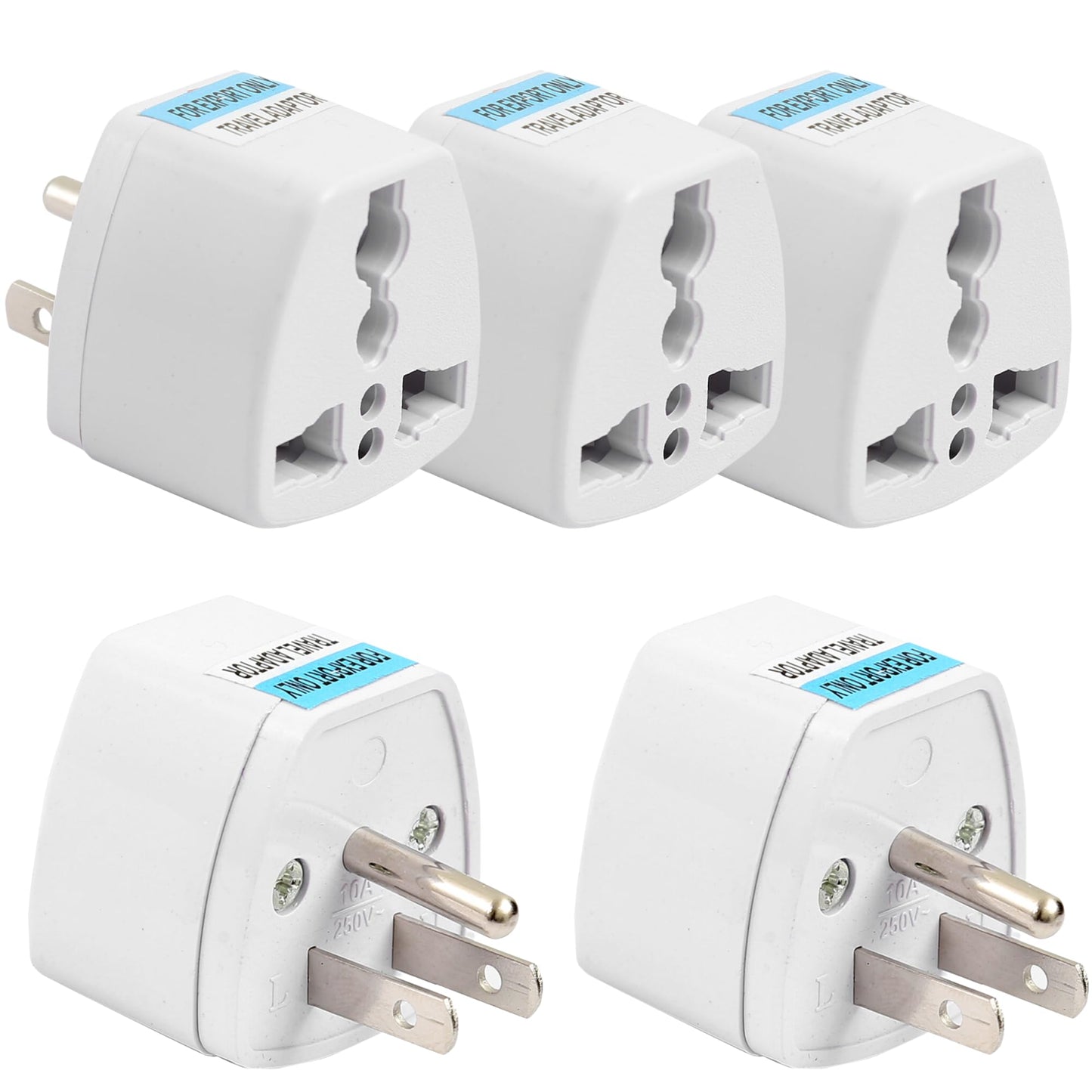 Hi-PLASST (3pcs) Type-A US Converter Plug // India to USA Universal Travel Adapter for USA, Canada, Mexico, Brazil, Philippines, Cuba, Thailand, Taiwan, Japan, Panama, etc