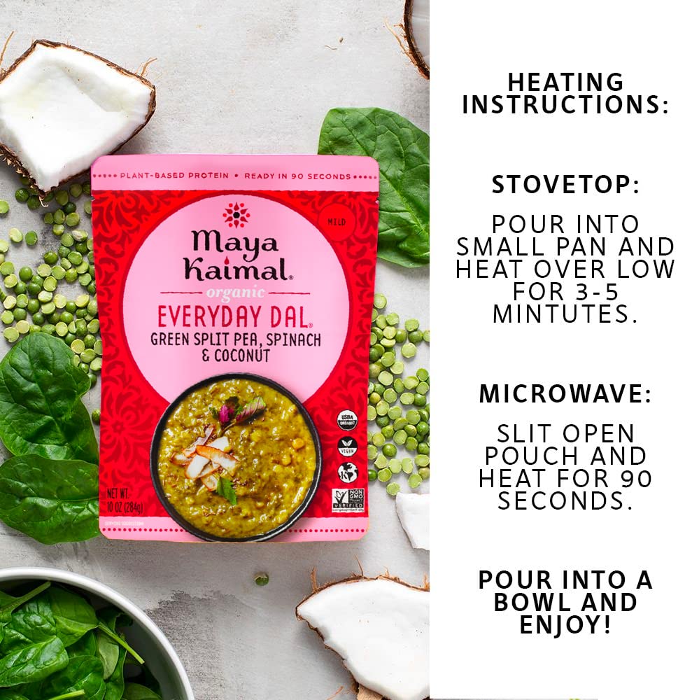 Maya Kaimal Foods - Organic Indian Everyday Dal - 6 pack variety of 10oz Ready to Eat Meals - Fully Cooked - Vegan - Kosher - Microwavable - made from Lentils, Beans, Squash, Coconut, Peas