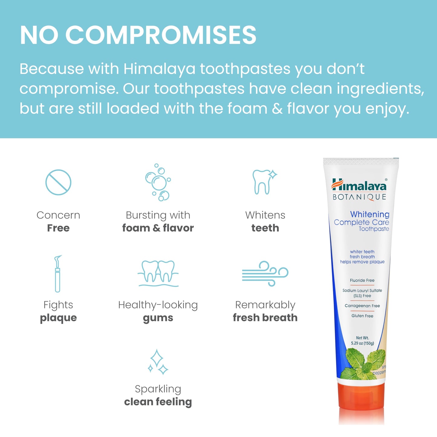 Himalaya Botanique Whitening Complete Care Toothpaste, Teeth Whitening, Fights Plaque, Fluoride Free, No Artificial Flavors, SLS Free, Cruelty Free, Foaming, Simply Mint Flavor, 5.29 Oz, 2 Pack