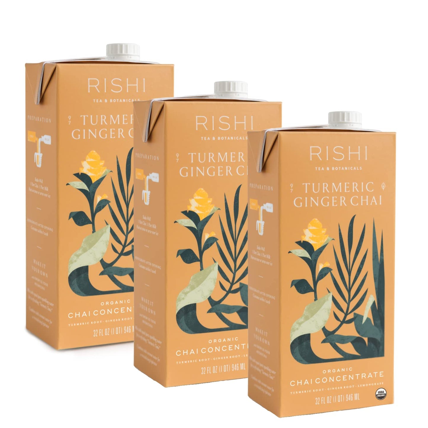 Rishi Tea Masala Chai Latte - Organic Black Tea Concentrate, Easy-to-Serve Hot or Iced Chai Mix - 32 fl oz Carton, 8 Servings (Pack of 12)