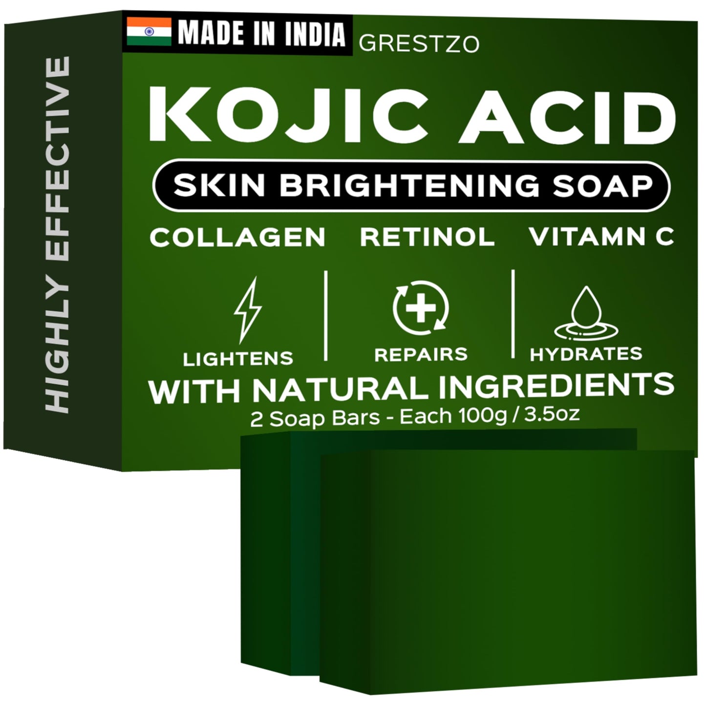 GRESTZO Orange Kojic Acid Dark Spot Remover Soap Bars with Vitamin C, Retinol, Collagen, Turmeric - Original Japanese Complex Infused with Hyaluronic Acid (2 Pack)