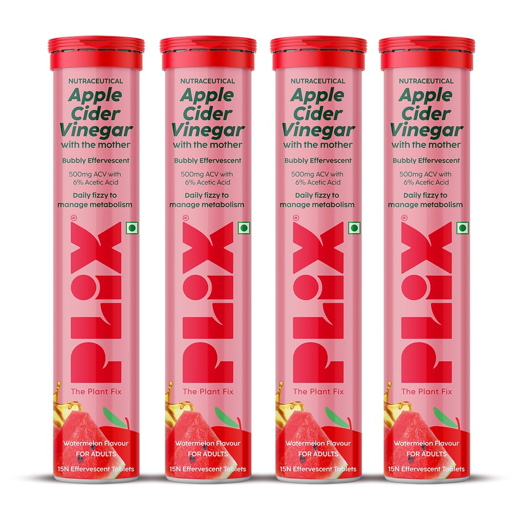 THE PLANT FIX Apple Cider Vinegar Effervescent Tablet with mother | Supports Metabolism & Appetite Control I With 500mg ACV, Vit B6 & B12 I No Maltodextrin, No Added Sugar I Pack of 4 (60 tablets)