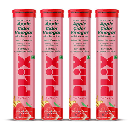 THE PLANT FIX Apple Cider Vinegar Effervescent Tablet with mother | Supports Metabolism & Appetite Control I With 500mg ACV, Vit B6 & B12 I No Maltodextrin, No Added Sugar I Pack of 4 (60 tablets)