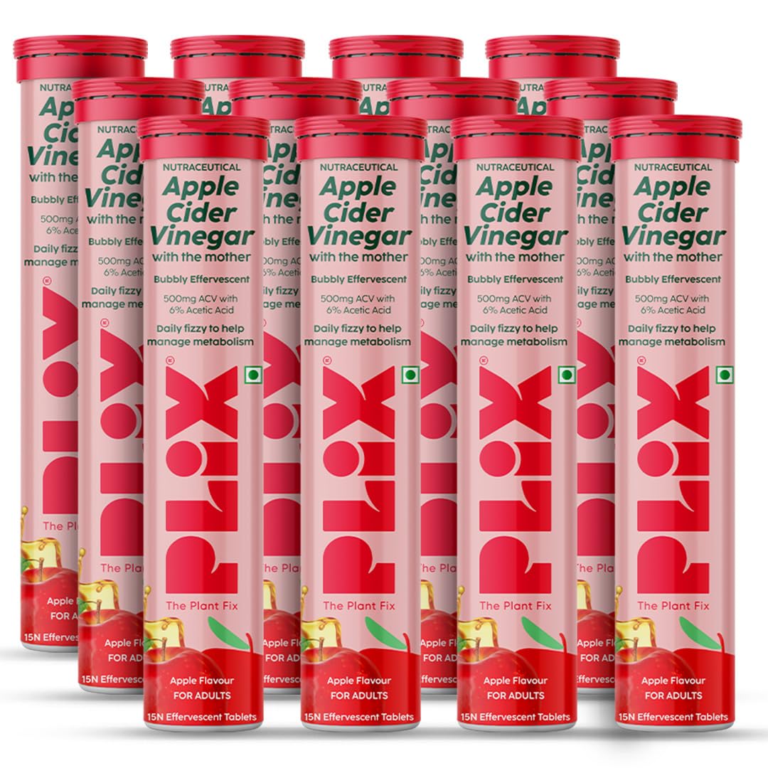 THE PLANT FIX Apple Cider Vinegar Effervescent Tablet with mother | Supports Metabolism & Appetite Control I With 500mg ACV, Vit B6 & B12 I No Maltodextrin, No Added Sugar I Pack of 4 (60 tablets)