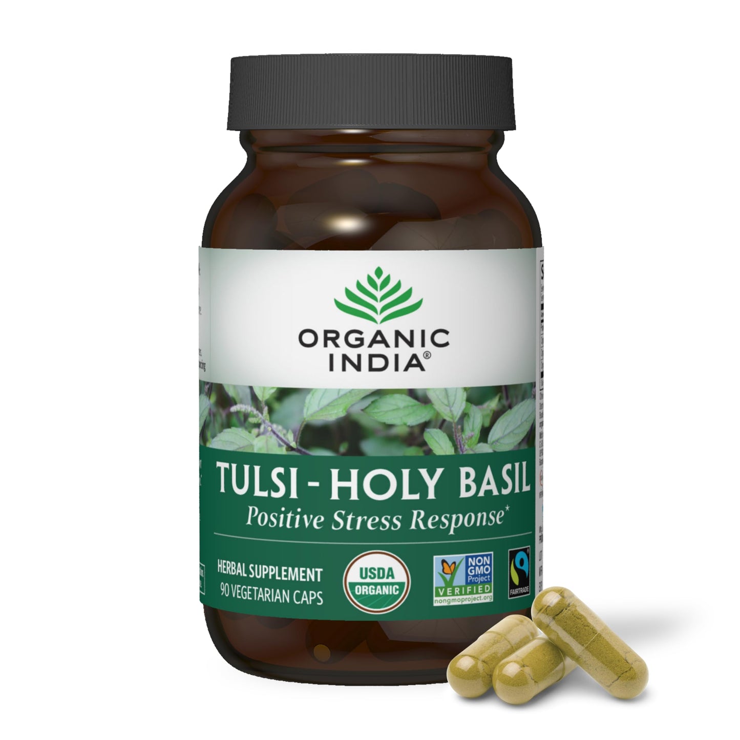 Organic India Tulsi Holy Basil Capsules - Holy Basil Extract - Holy Basil Leaf Supplement, Herbal Supplement, Immune Support, Stress Relief, Vegan, Gluten-Free, Kosher, Organic, Non-GMO - 180 Capsules