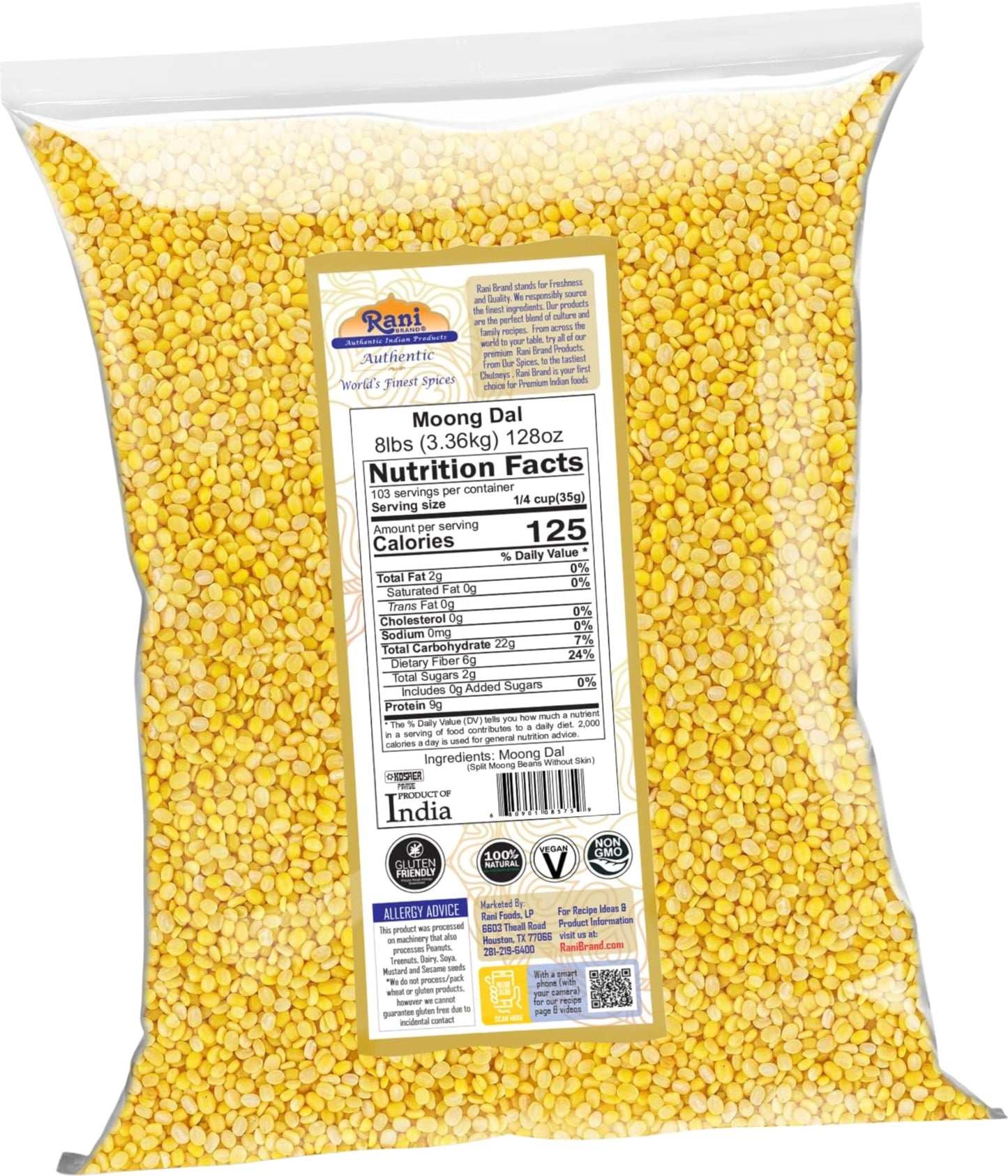 Rani Moong Whole (Ideal for cooking & sprouting, Whole Mung Beans with skin) Lentils Indian 64oz (4lbs) 1.81kg Bulk ~ All Natural | Gluten Friendly | Non-GMO | Kosher | Vegan | Indian Origin