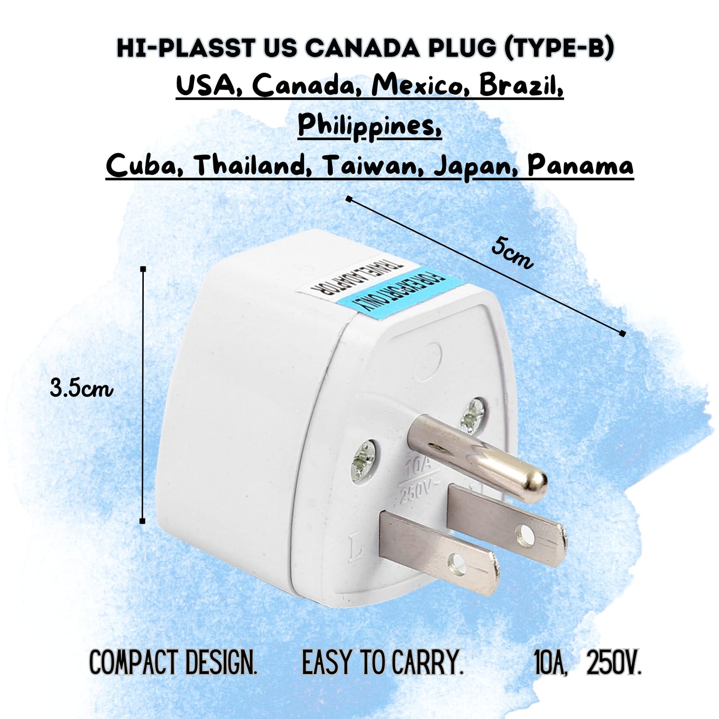 Hi-PLASST (3pcs) Type-A US Converter Plug // India to USA Universal Travel Adapter for USA, Canada, Mexico, Brazil, Philippines, Cuba, Thailand, Taiwan, Japan, Panama, etc