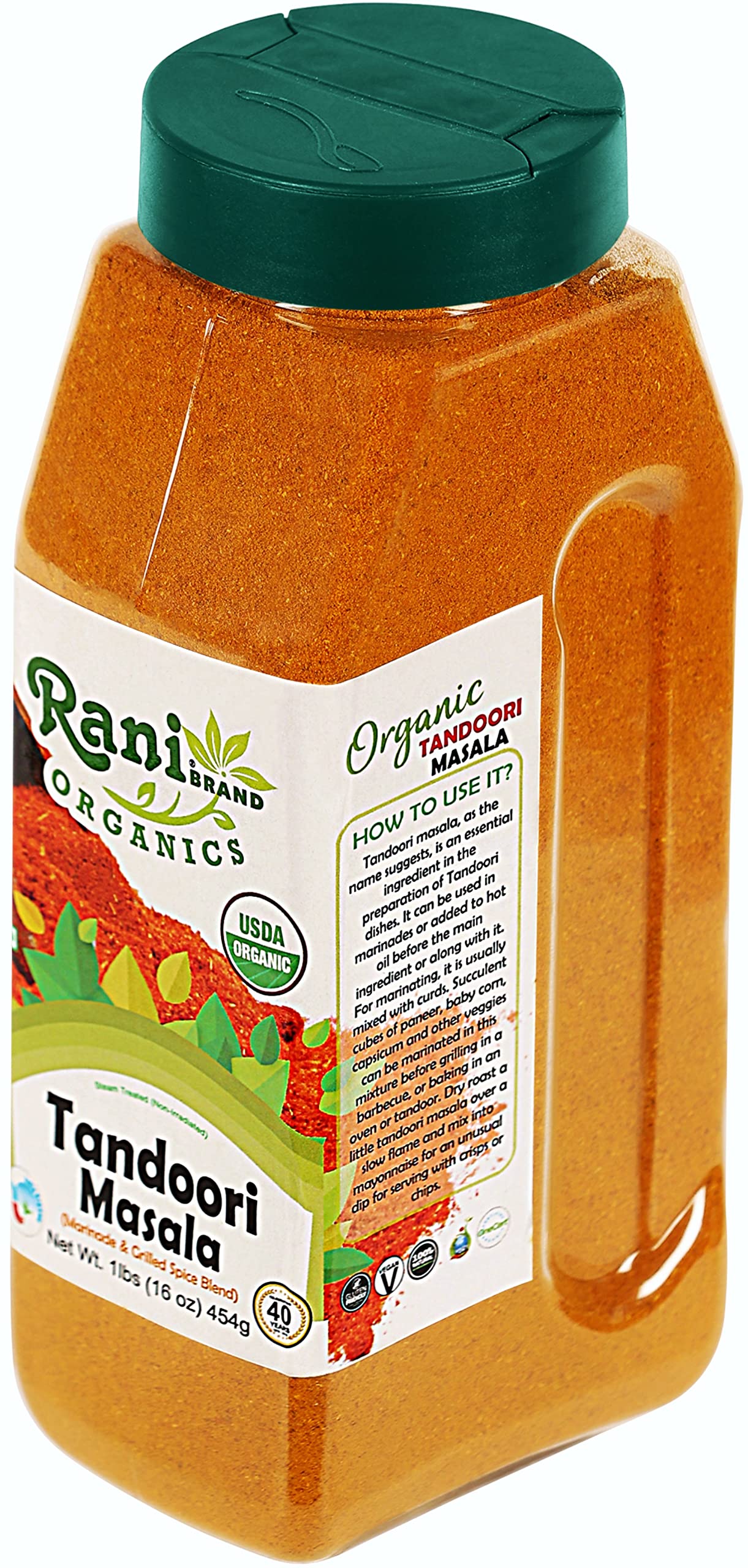 Rani Tandoori Masala (Natural, No Colors Added) Indian 11-Spice Blend 3oz (85g) PET Jar ~ Salt Free | Vegan | Gluten Friendly | NON-GMO | Kosher | Indian Origin