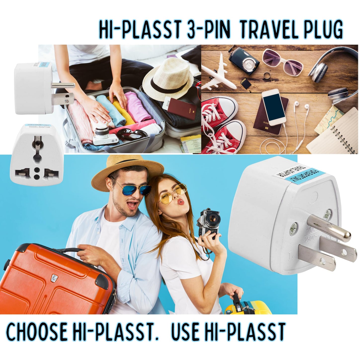 Hi-PLASST (3pcs) Type-A US Converter Plug // India to USA Universal Travel Adapter for USA, Canada, Mexico, Brazil, Philippines, Cuba, Thailand, Taiwan, Japan, Panama, etc