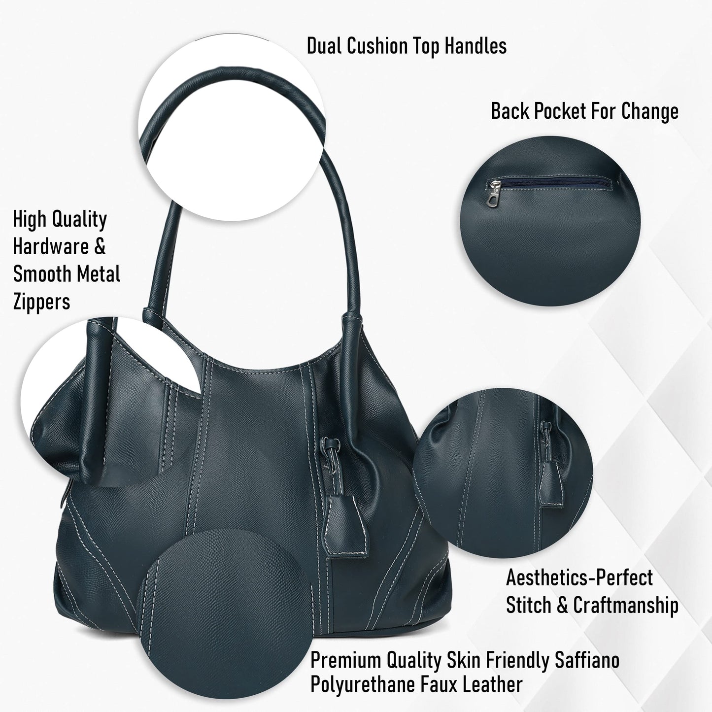 Fostelo Women's Vegan Leather Style Diva Handbag Shoulder Hobo Bag Ladies Purse (Large)
