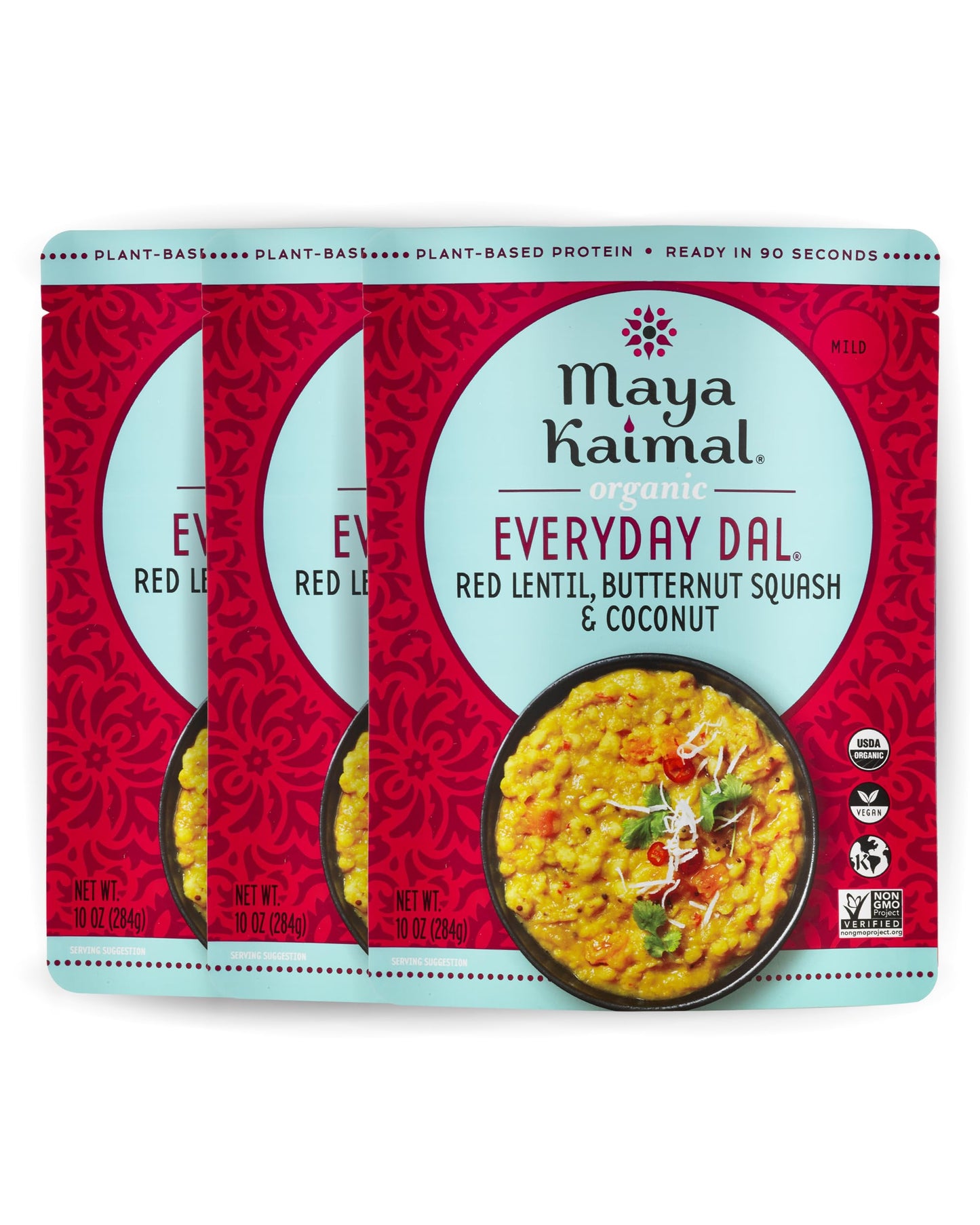 Maya Kaimal Foods - Organic Indian Everyday Dal - 6 pack variety of 10oz Ready to Eat Meals - Fully Cooked - Vegan - Kosher - Microwavable - made from Lentils, Beans, Squash, Coconut, Peas